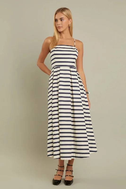 Steffie Striped Midi Dress | Navy & White