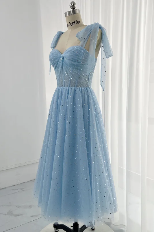 Sweetheart Tulle Midi Prom Dress with Removable Straps