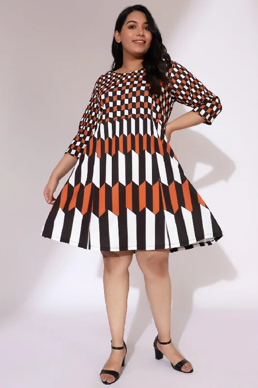 Tan Black Chevron Play Printed Dress