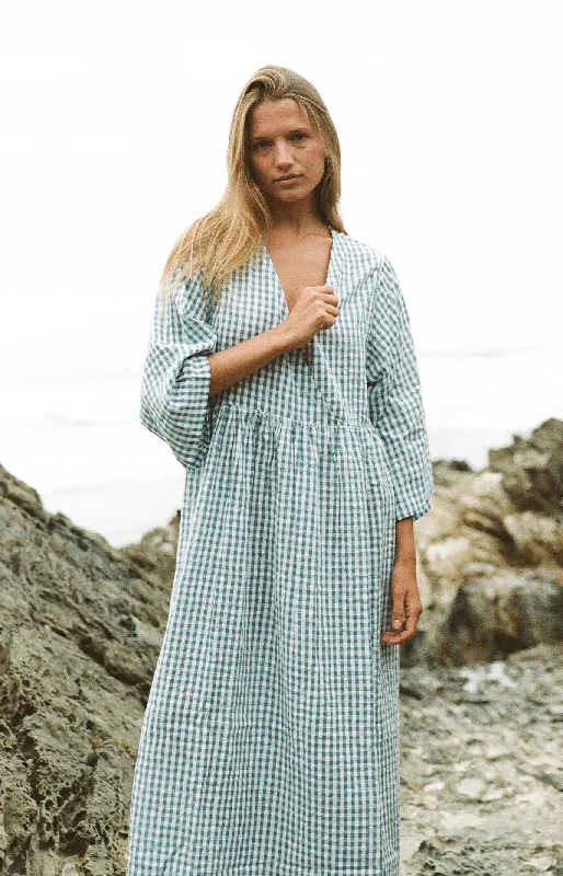 THE BARE ROAD - THE HOLIDAY WRAP DRESS BLUE GINGHAM