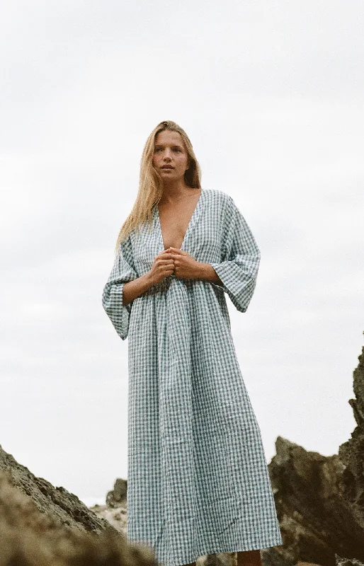 THE BARE ROAD - THE HOLIDAY WRAP DRESS BLUE GINGHAM