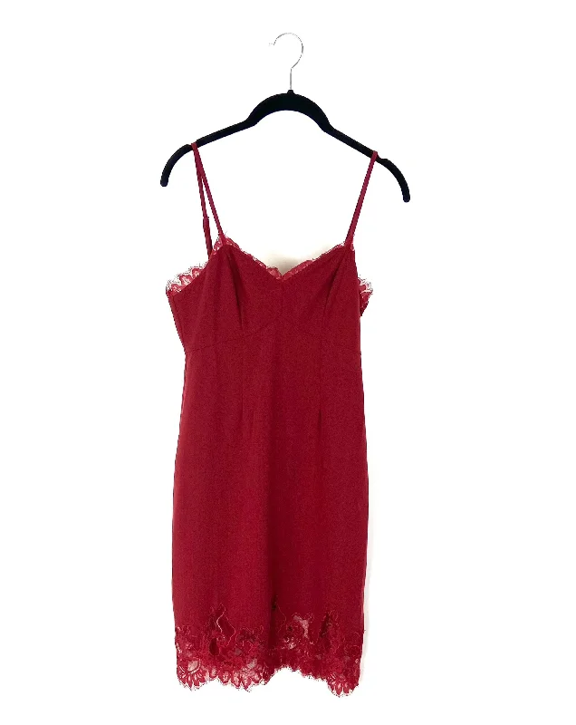 Red Lace Slip Dress - Small