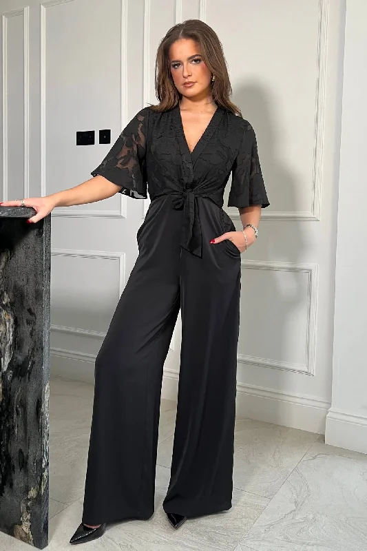 VIOLA LACE TIE JUMPSUIT BLACK