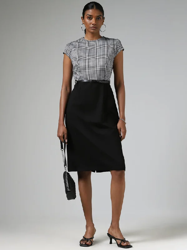 Wardrobe Grey Plaid Checked Dress with Belt