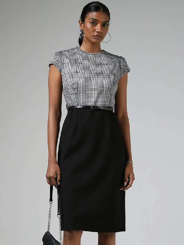 Wardrobe Grey Plaid Checked Dress with Belt