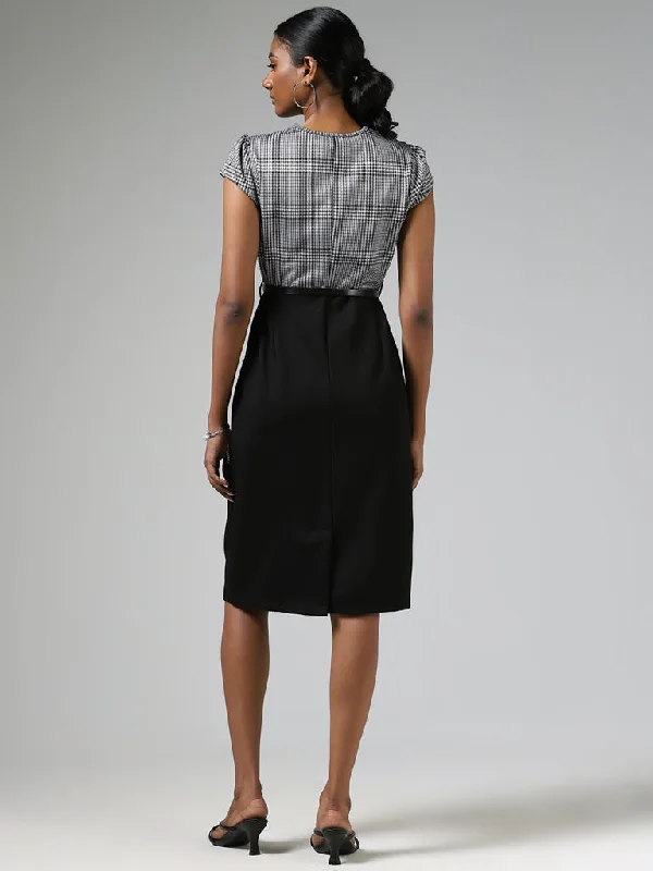 Wardrobe Grey Plaid Checked Dress with Belt