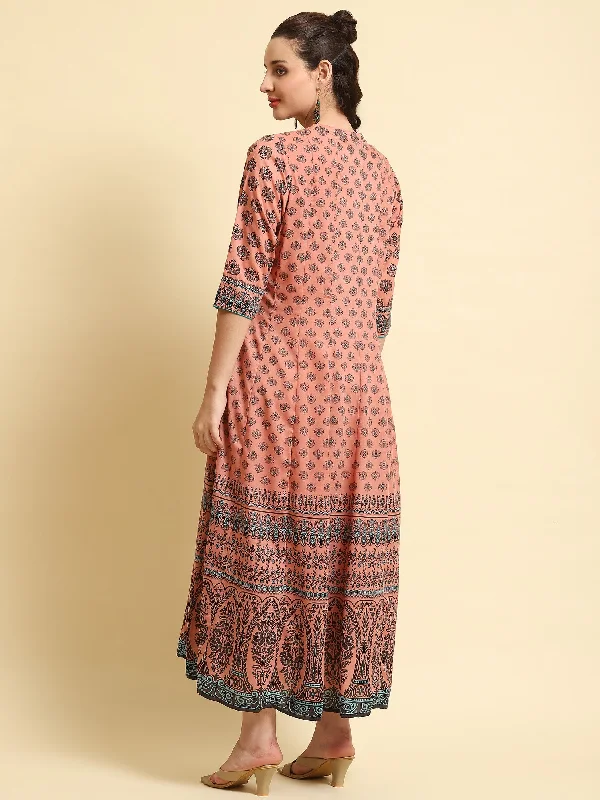 Women Peach Ornamental Printed Dress