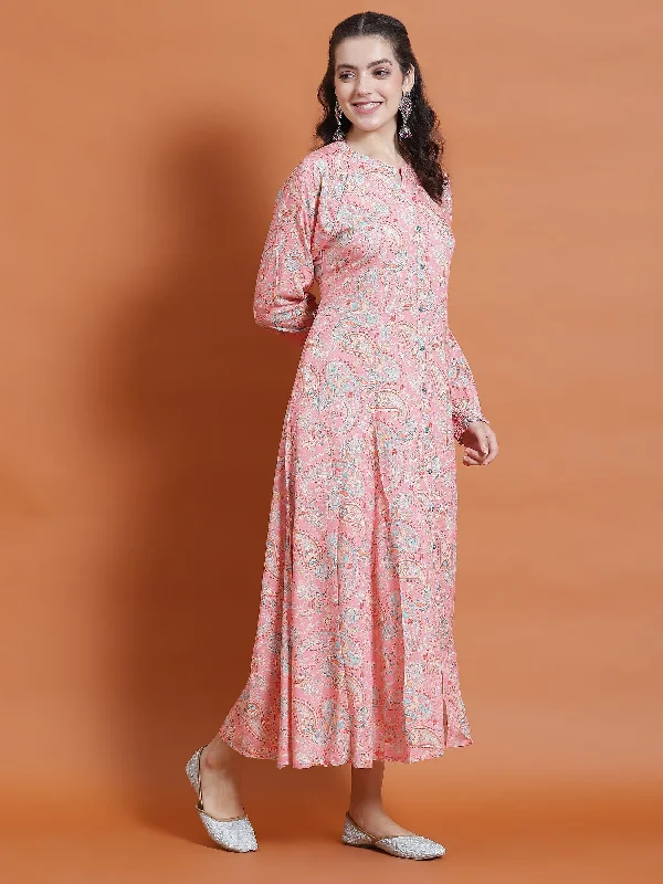 Women Pink Floral Print Dress