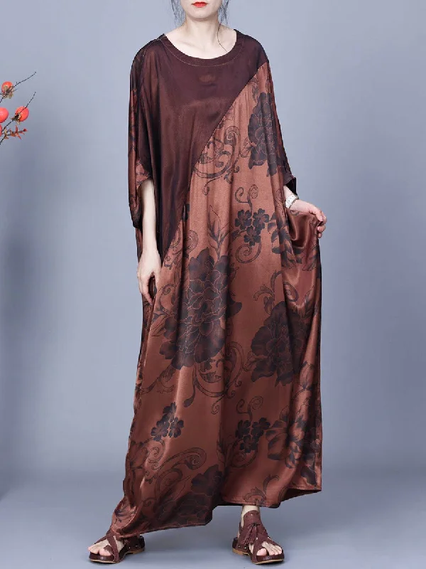 Women Vintage Flower Print Spliced Summer Maxi Dress CO1046