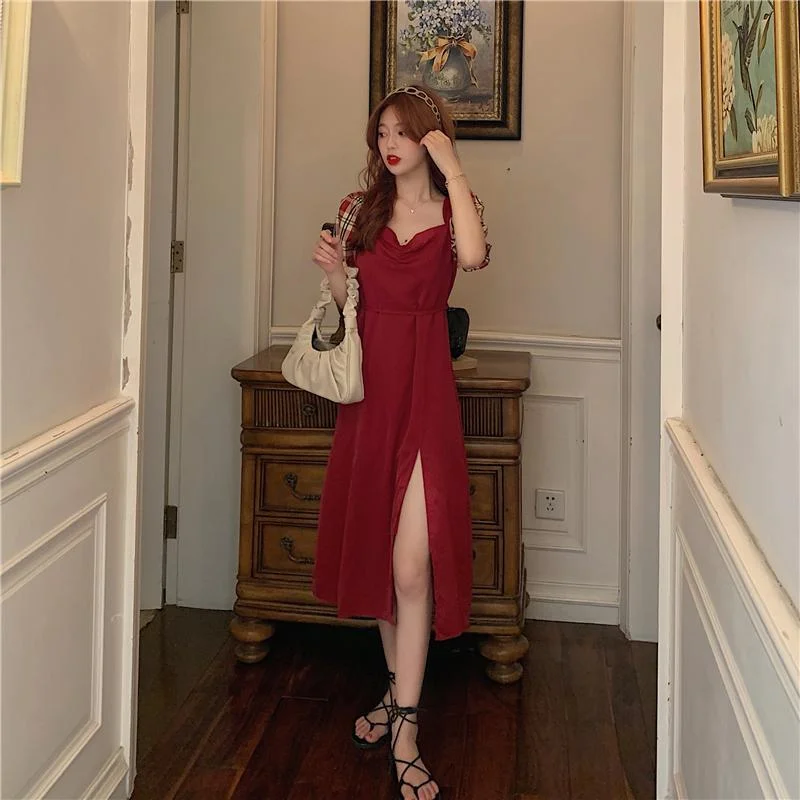 Women's Sweet Flare Sleeved Slit Long Dresses