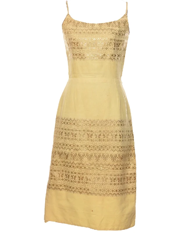 Yellow Strappy Lace Dress - M