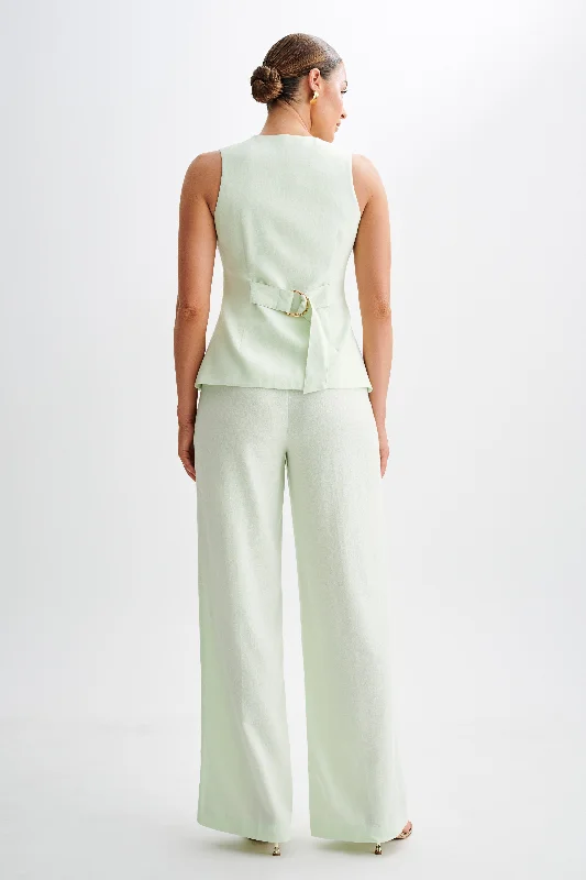 Adrina Straight Leg Linen Pant - Mint