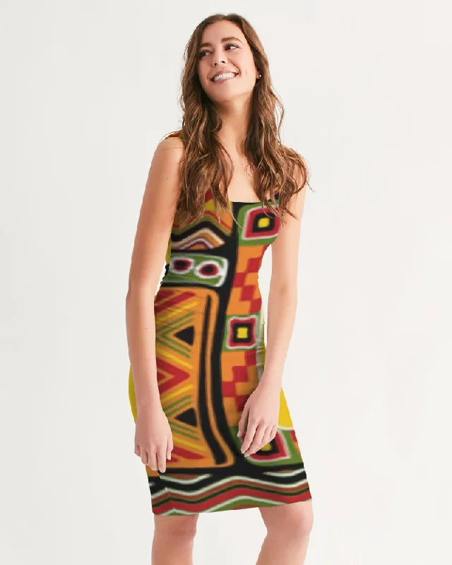 AKH African Mural Art Women's Midi Bodycon Dress