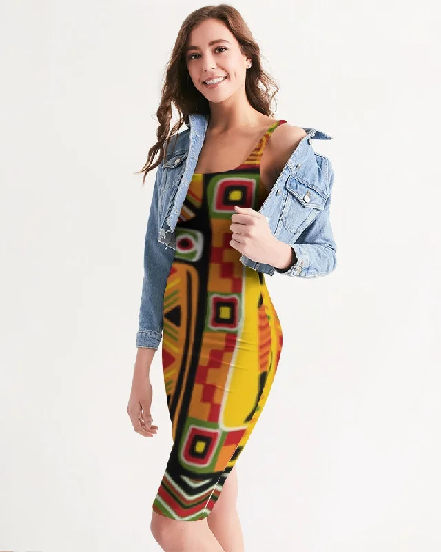 AKH African Mural Art Women's Midi Bodycon Dress