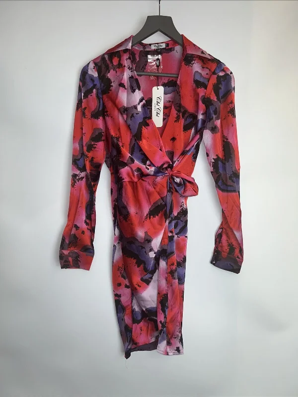 Chi Chi Long Sleeve Abstract Print Wrap Shirt Dress - Multi UK 12 **** Ref V173