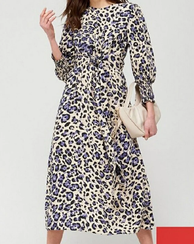 Leopard Print Dress tie waist Long Sleeve UK 12 ****Ref V456