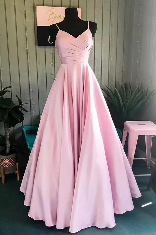 Elegant Pleated A-Line Pink Customized Floor-length Long Prom Dress gh1078