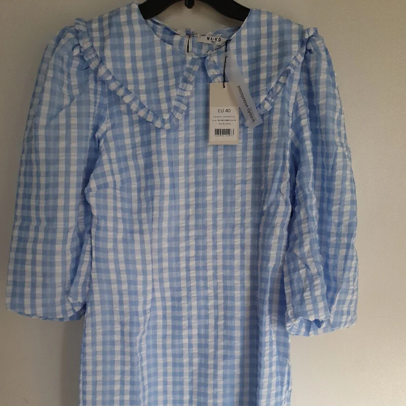 NA-KD Balloon Sleeve Mini Dress Blue Check Size 40****Ref V106