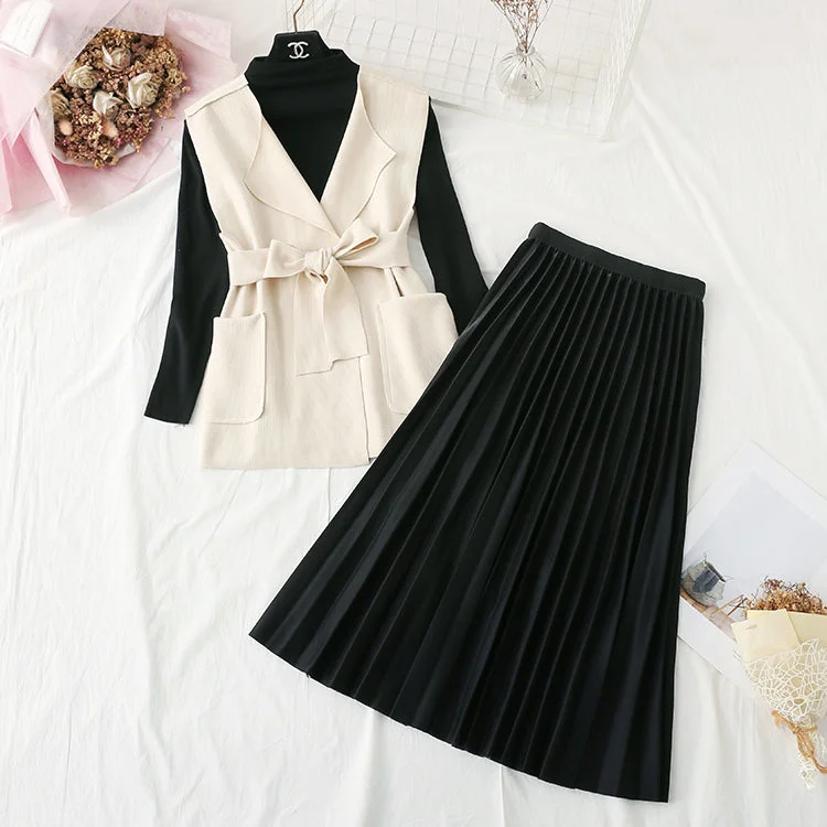 New bottomed shirt temperament pleated skirt three piece set  2206