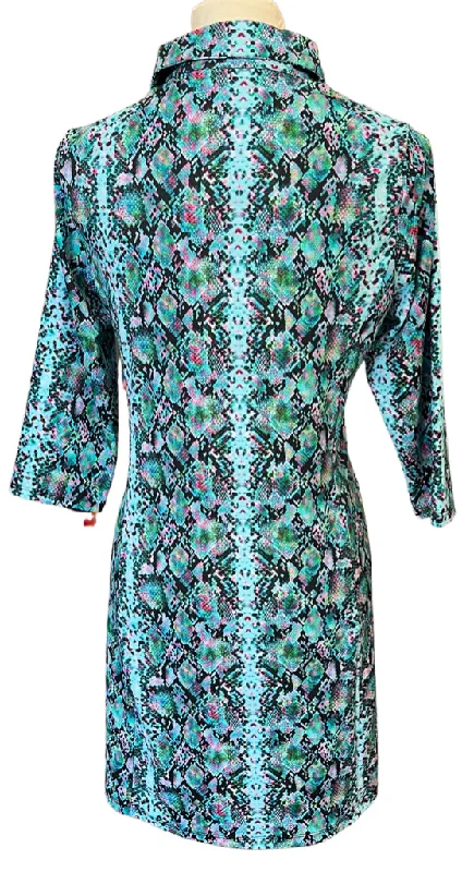 New Spitfire Blue Snakeskin Patterned Petite Nancy 3/4 Sleeve Dress