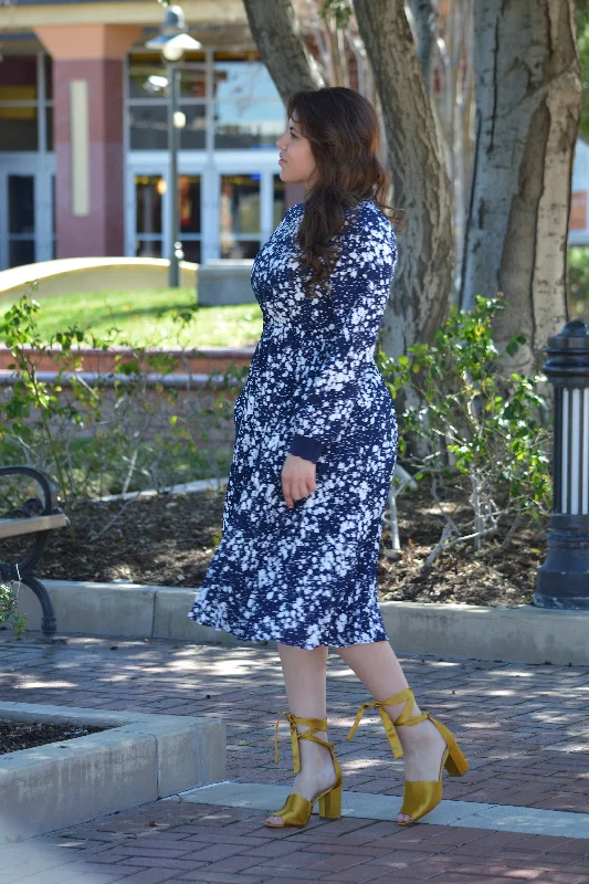 Parga Navy Muted Floral Crochet Dress