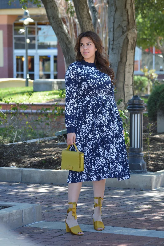 Parga Navy Muted Floral Crochet Dress