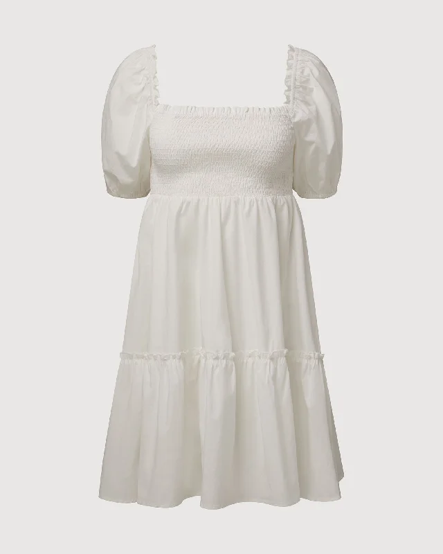 Puff Sleeve Smocked Poplin Dress