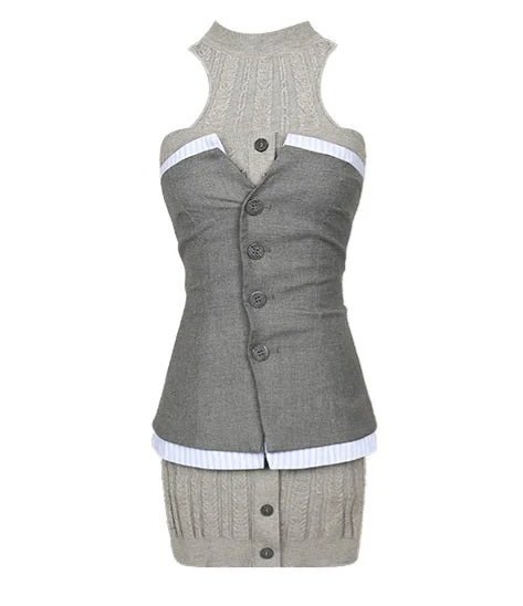 Tiara Solid Color Grey Gridle Knitted Mini Dress