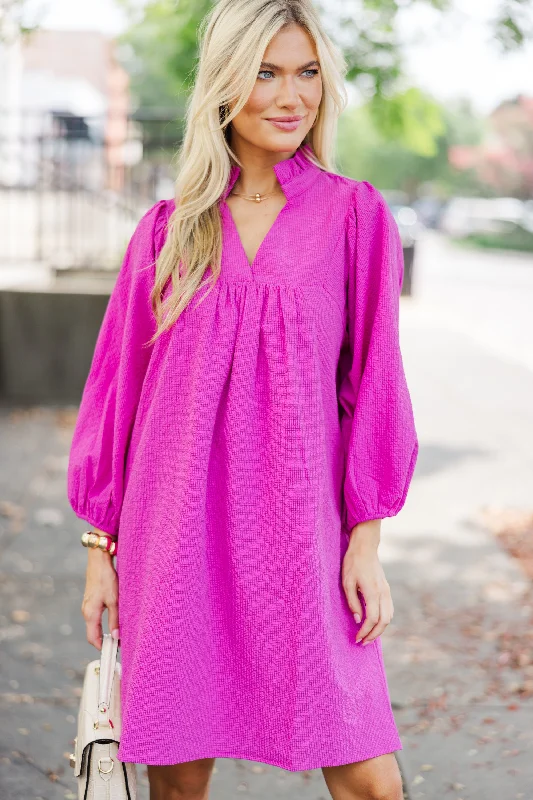 Above And Beyond Magenta Purple Textured Shift Dress