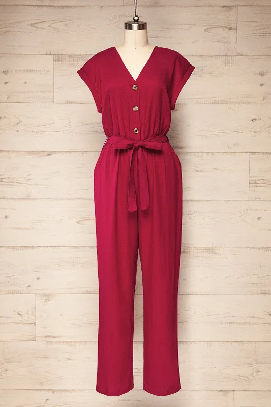 Aisling | Red Loose Fitting Jumpsuit w/ Belt