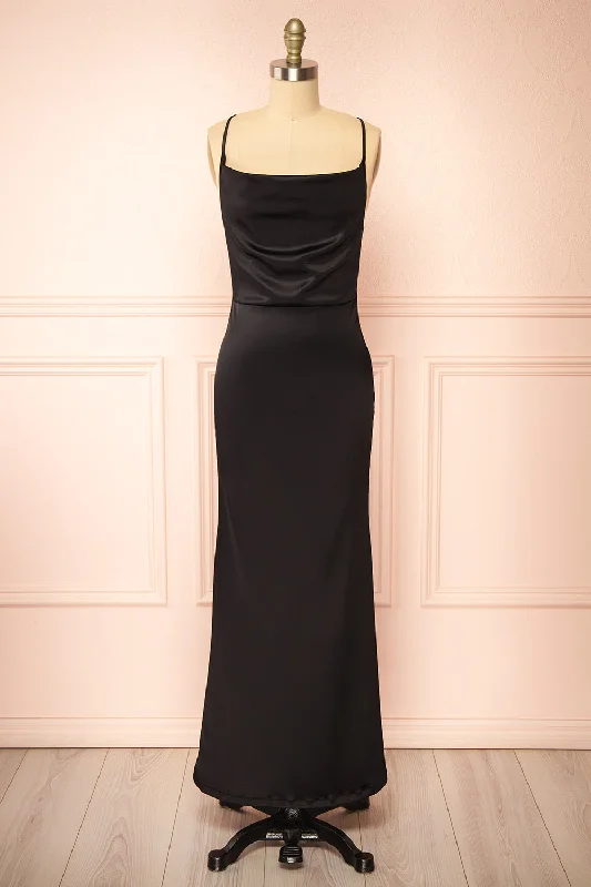 Alexia Black | Long Satin Mermaid Dress w/ Cowl Neck