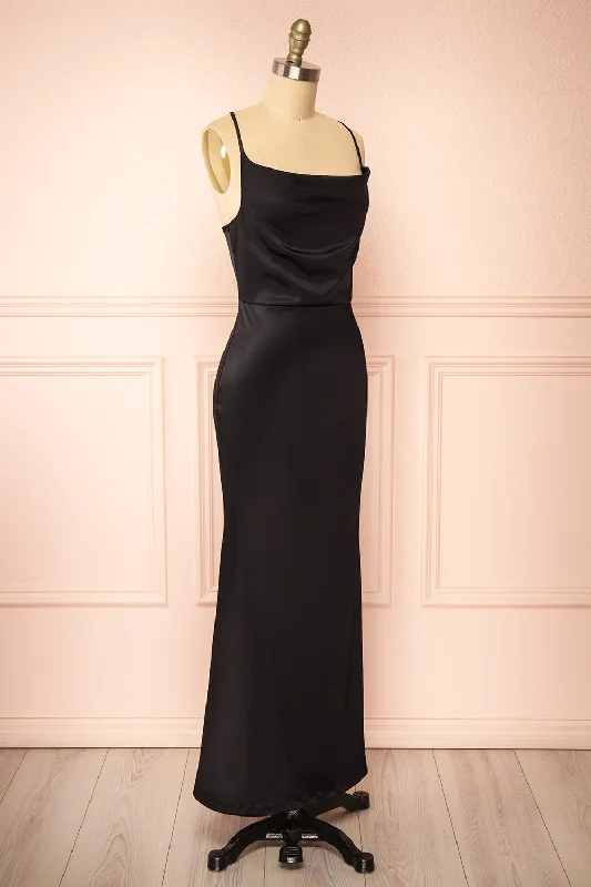 Alexia Black | Long Satin Mermaid Dress w/ Cowl Neck