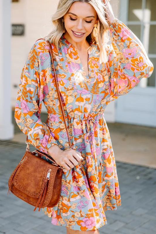 Always On Time Sage Green Floral Dress