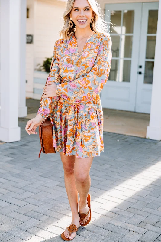 Always On Time Sage Green Floral Dress