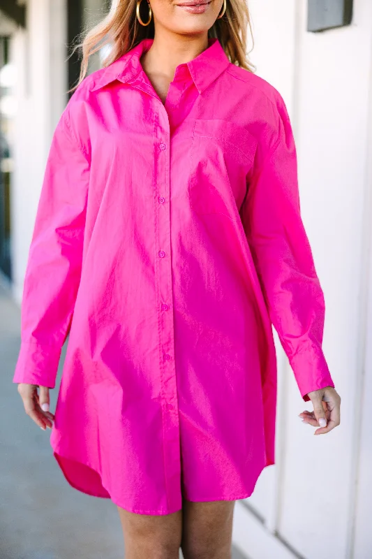 Ask Around Fuchsia Pink Shirt Dress