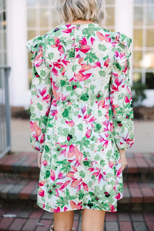 At This Time Green Floral L/S Dress