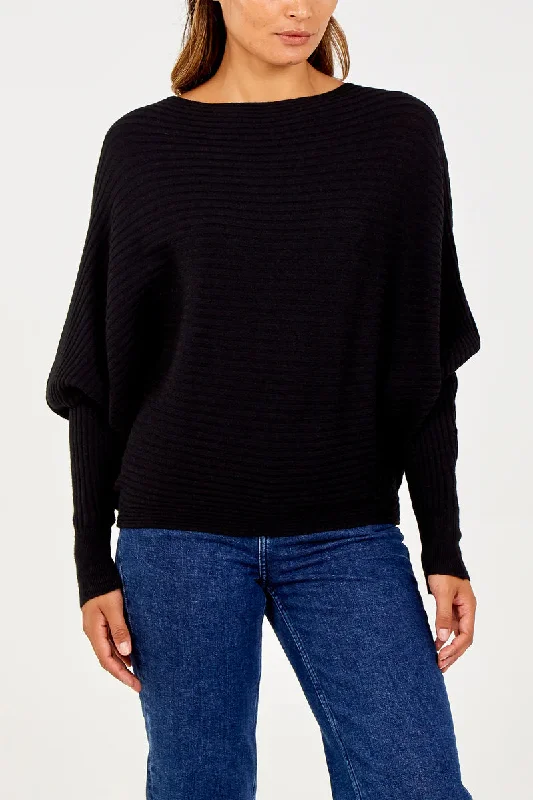 Batwing Ribbed Jumper - Black