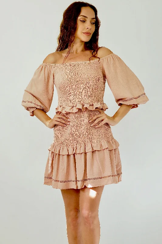 Bronte Off Shoulder Dress - Dusty Pink