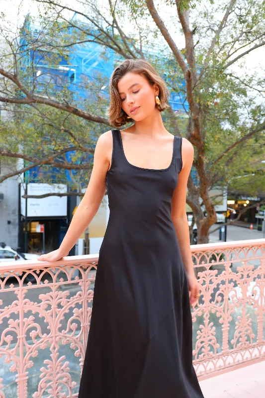 By Nicola Beneath The Stars Bias Cut Slip Dress in Black