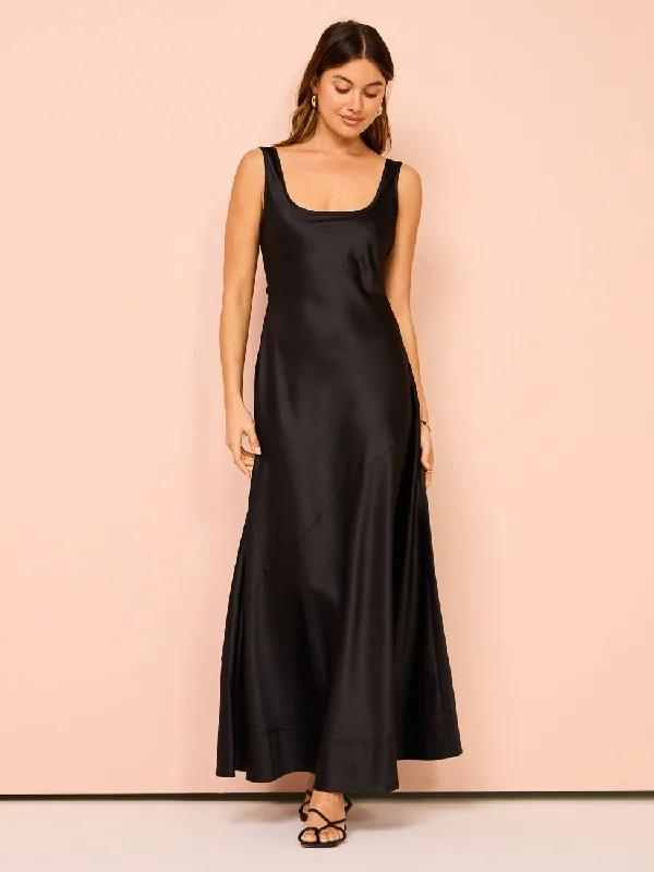 By Nicola Beneath The Stars Bias Cut Slip Dress in Black