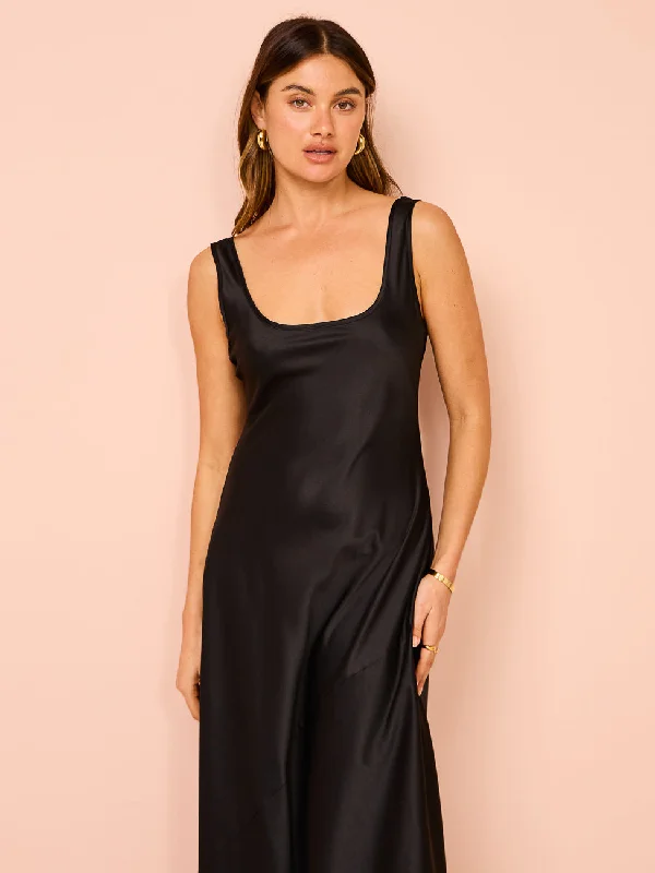 By Nicola Beneath The Stars Bias Cut Slip Dress in Black