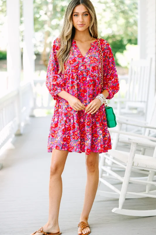 Can't Be Outdone Fuchsia Pink Ditsy Floral Babydoll Dress