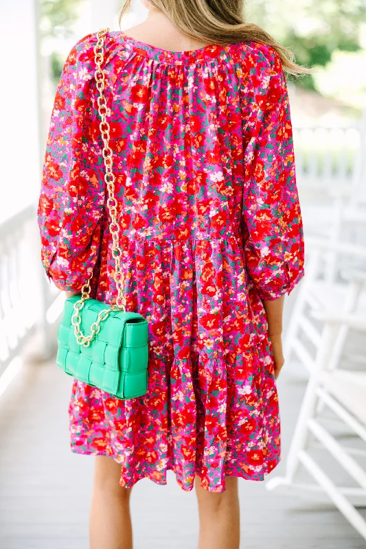 Can't Be Outdone Fuchsia Pink Ditsy Floral Babydoll Dress