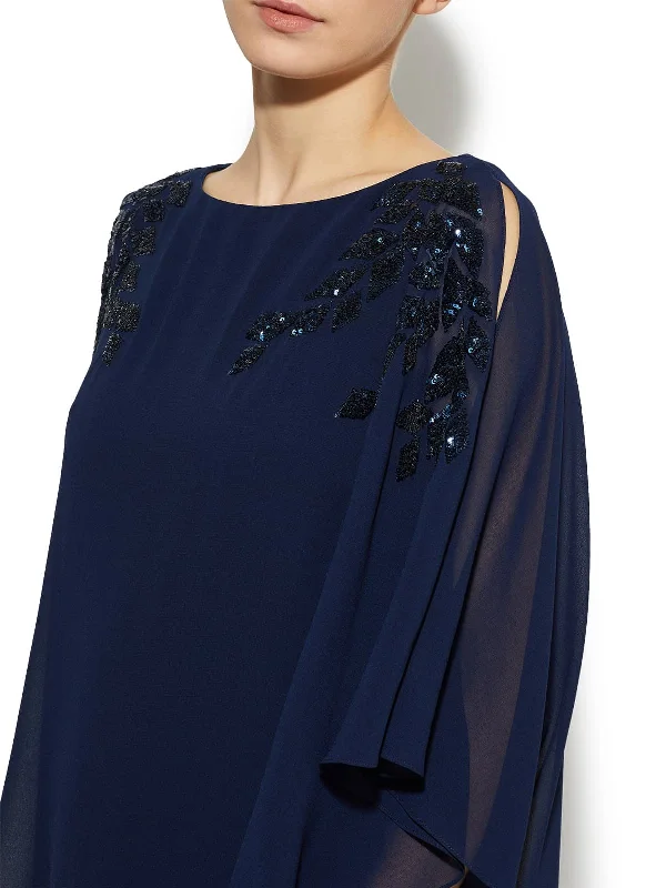 Celine Navy Sequin Chiffon Overlay Dress