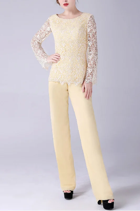 Daffodil Long Sleeves Lace Top Mother of the Bride Pant Suits