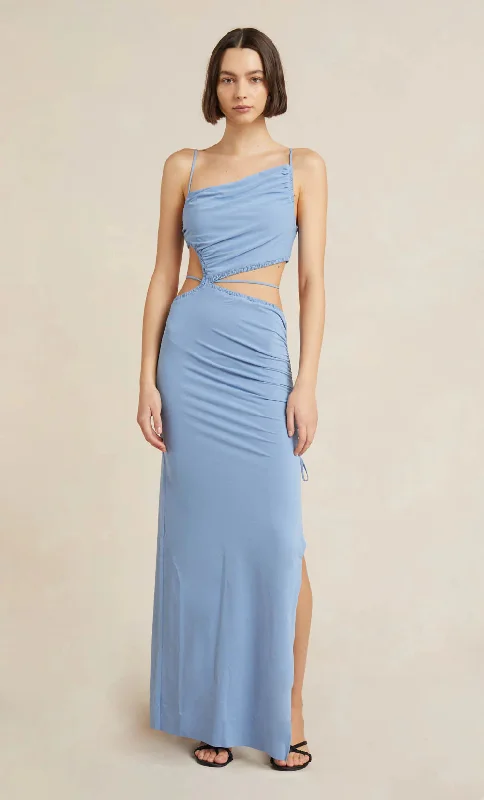 Hire Bec + Bridge Dilkon Maxi Dress in Dusk Blue as seen on Gigi Hadid