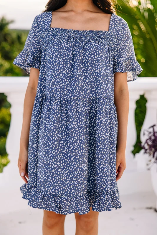 Dusk Till Dawn Denim Blue Spotted Dress