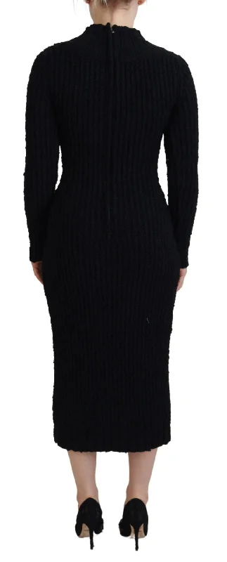 Elegant Black Wool Blend Sweater Dress