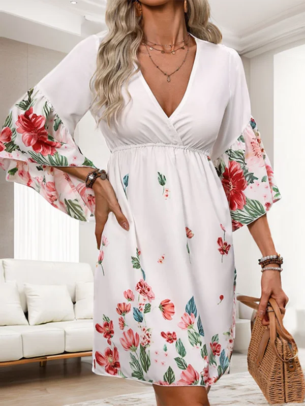 Women’s new ethnic style three-quarter sleeve printed dress