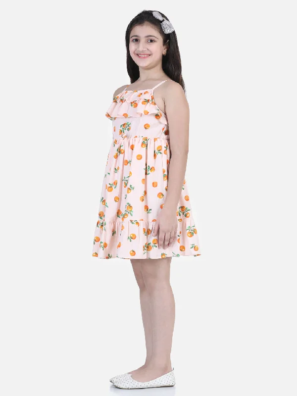 Girl's Orange Print Dress - StyleStone Kid